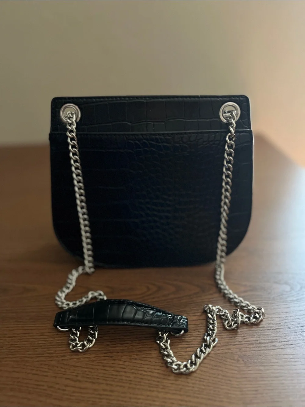 Nine West Black Croc-Embossed Crossbody Bag with Silver Hardware